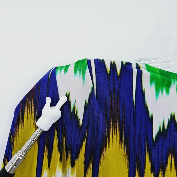Calvin Klein Dress 16 Faux Wrap Dolman Sleeve Colorful Ikat Surplice Short Plus - Picture 8 of 11